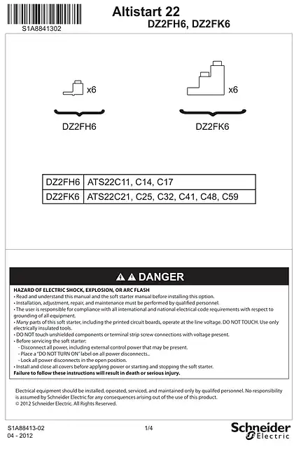 schneider施耐德Instruction sheet - ATS22 LUG KIT - DZ2FH6_ DZ2FK6